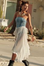 Load image into Gallery viewer, Tencel Denim and Gauze Strapless Ruffled Maxi Top