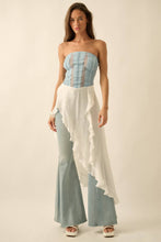 Load image into Gallery viewer, Tencel Denim and Gauze Strapless Ruffled Maxi Top