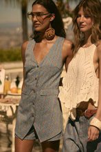 Load image into Gallery viewer, Floral-Print Denim Sleeveless Vest Romper