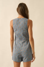 Load image into Gallery viewer, Floral-Print Denim Sleeveless Vest Romper