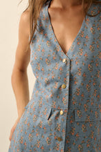 Load image into Gallery viewer, Floral-Print Denim Sleeveless Vest Romper