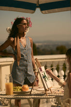 Load image into Gallery viewer, Floral-Print Denim Sleeveless Vest Romper
