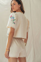 Load image into Gallery viewer, Embroidered Tie-Front Boho Crop Top
