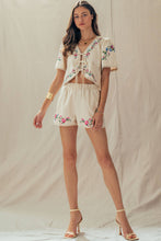 Load image into Gallery viewer, Embroidered Tie-Front Boho Crop Top
