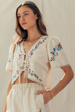 Load image into Gallery viewer, Embroidered Tie-Front Boho Crop Top
