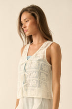 Load image into Gallery viewer, Sheer Floral Lace Tie-Front Sleeveless Vest Top
