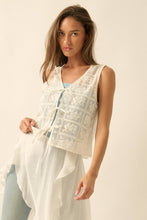 Load image into Gallery viewer, Sheer Floral Lace Tie-Front Sleeveless Vest Top
