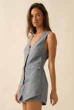 Load image into Gallery viewer, Floral-Print Denim Sleeveless Vest Romper
