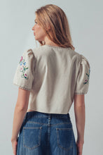 Load image into Gallery viewer, Embroidered Tie-Front Boho Crop Top

