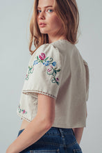 Load image into Gallery viewer, Embroidered Tie-Front Boho Crop Top

