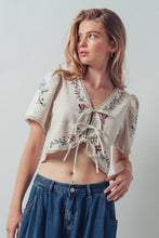 Load image into Gallery viewer, Embroidered Tie-Front Boho Crop Top
