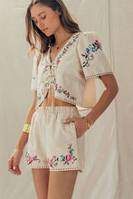 Load image into Gallery viewer, Embroidered Tie-Front Boho Crop Top
