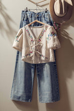 Load image into Gallery viewer, Embroidered Tie-Front Boho Crop Top
